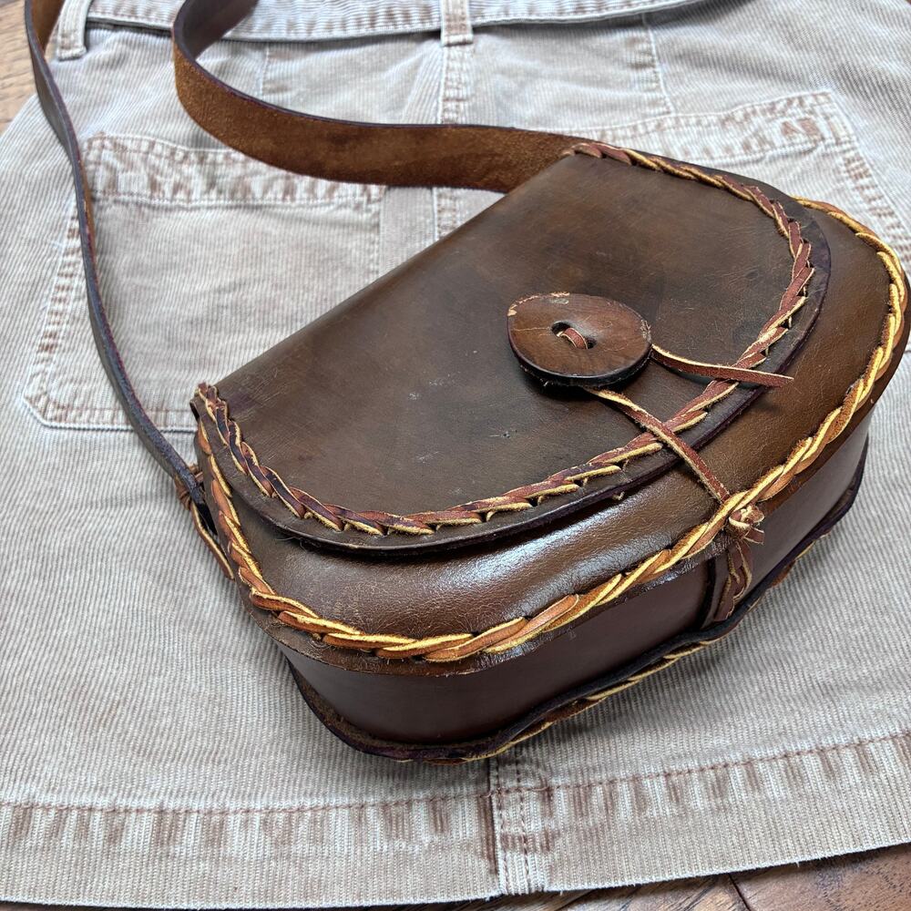 Vintage Handmade Brown Leather Saddle Bag Crossbody | Boho Western Artisan Purse - Picture 16 of 16